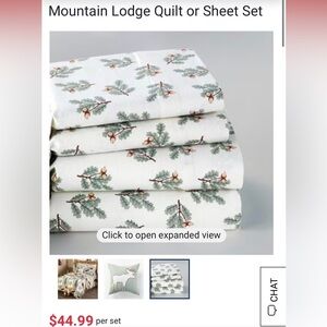 NEW 100% Cotton Flannel Mountain Lodge White &Green Trees Full Sheet Set Holiday